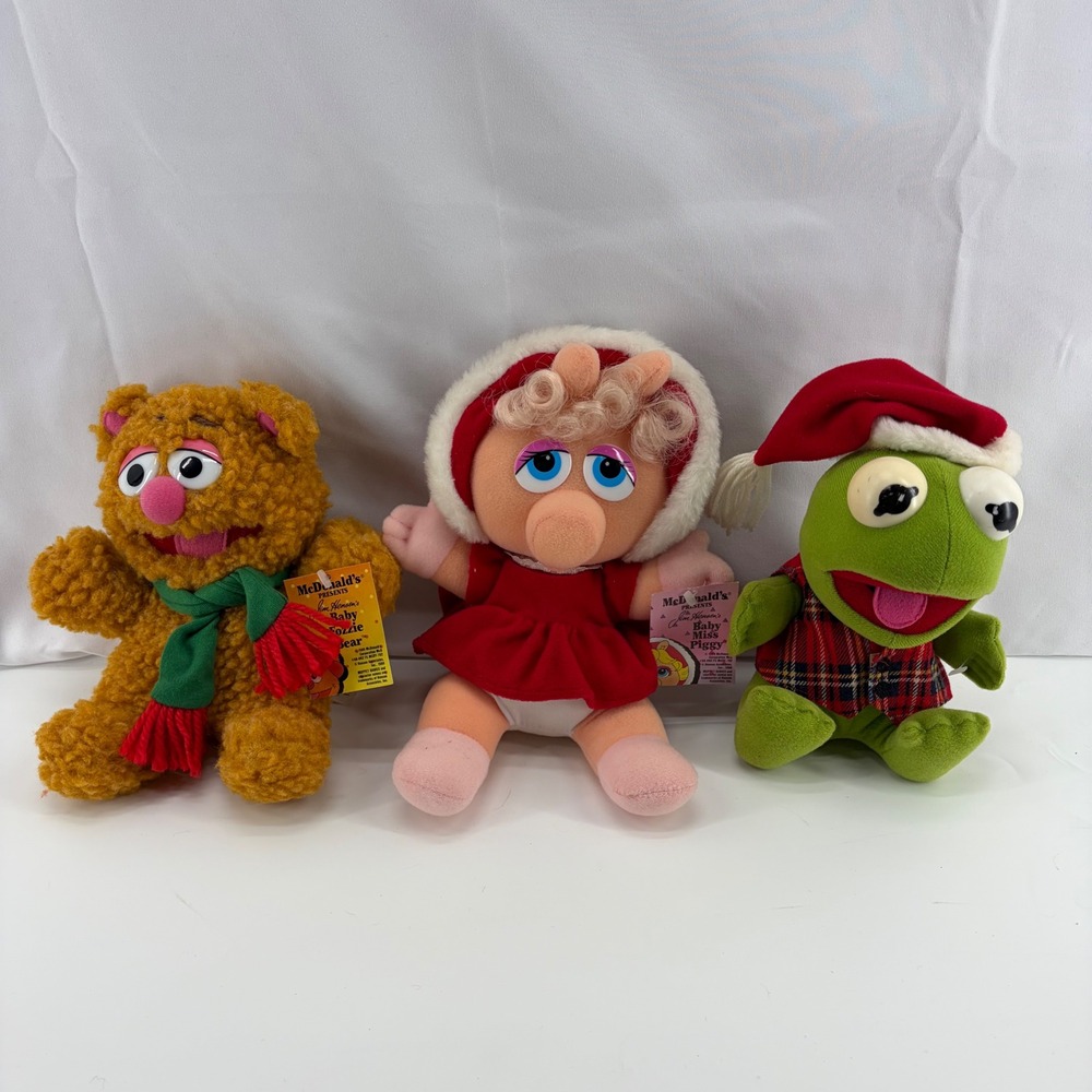 Vintage 1988 Muppet Babies McDonald's Plush Set Kermit Piggy Fozzie Christmas